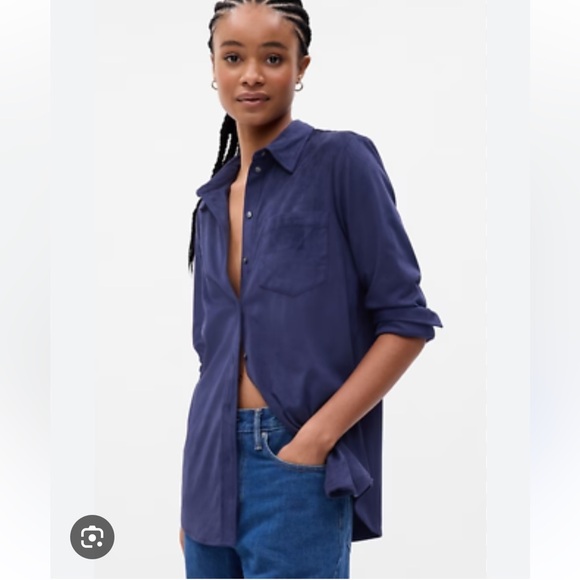 Gap Women’s Faux Suede Boyfriend Shirt, Navy Blue Color, Size Small - Picture 1 of 9